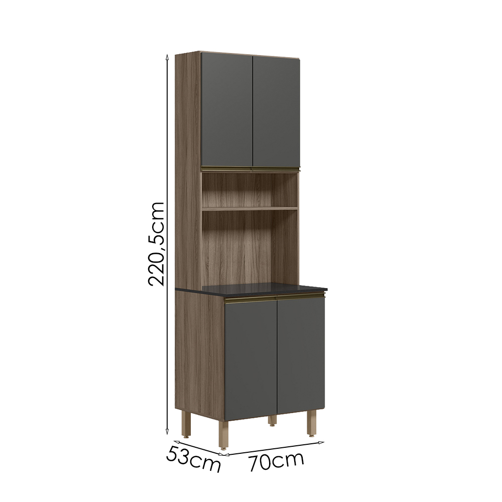 Paneleiro Duplo 4 Portas 70cm MDF Kali 12230 Carvalho Toq Chumbo Nicioli