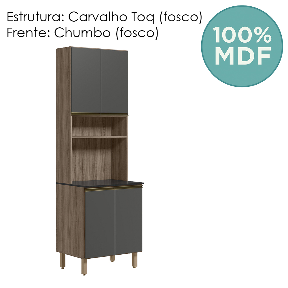 Paneleiro Duplo 4 Portas 70cm MDF Kali 12230 Carvalho Toq Chumbo Nicioli