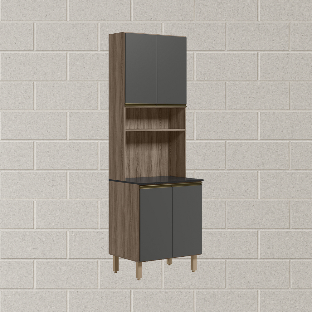 Paneleiro Duplo 4 Portas 70cm MDF Kali 12230 Carvalho Toq Chumbo Nicioli