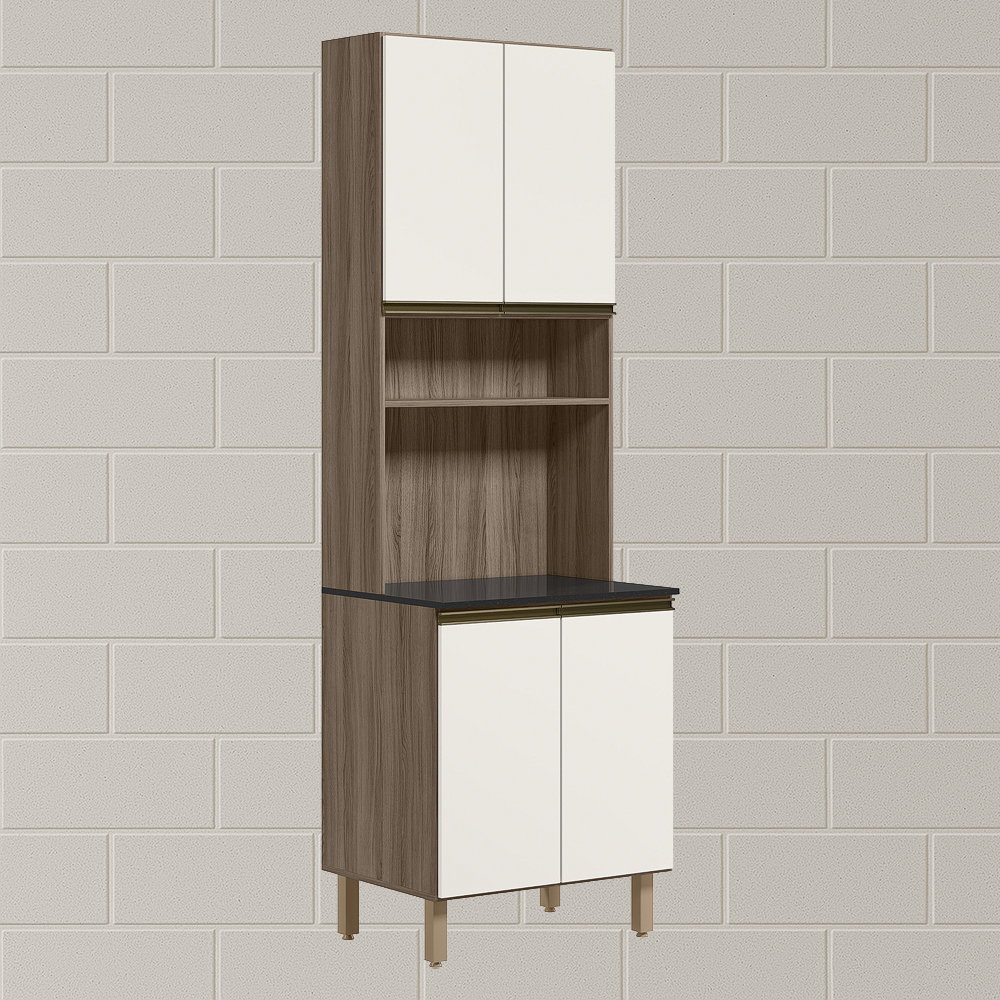 Paneleiro Duplo 4 Portas 70cm MDF Kali 12230 Carvalho Toq Off White Cetim Nicioli