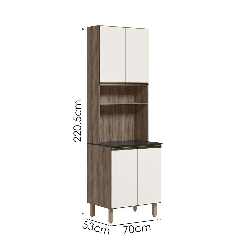 Paneleiro Duplo 4 Portas 70cm MDF Kali 12230 Carvalho Toq Off White Cetim Nicioli