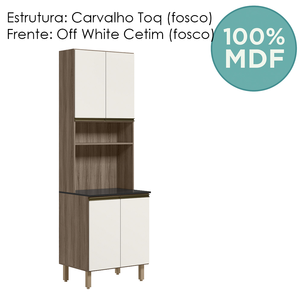 Paneleiro Duplo 4 Portas 70cm MDF Kali 12230 Carvalho Toq Off White Cetim Nicioli
