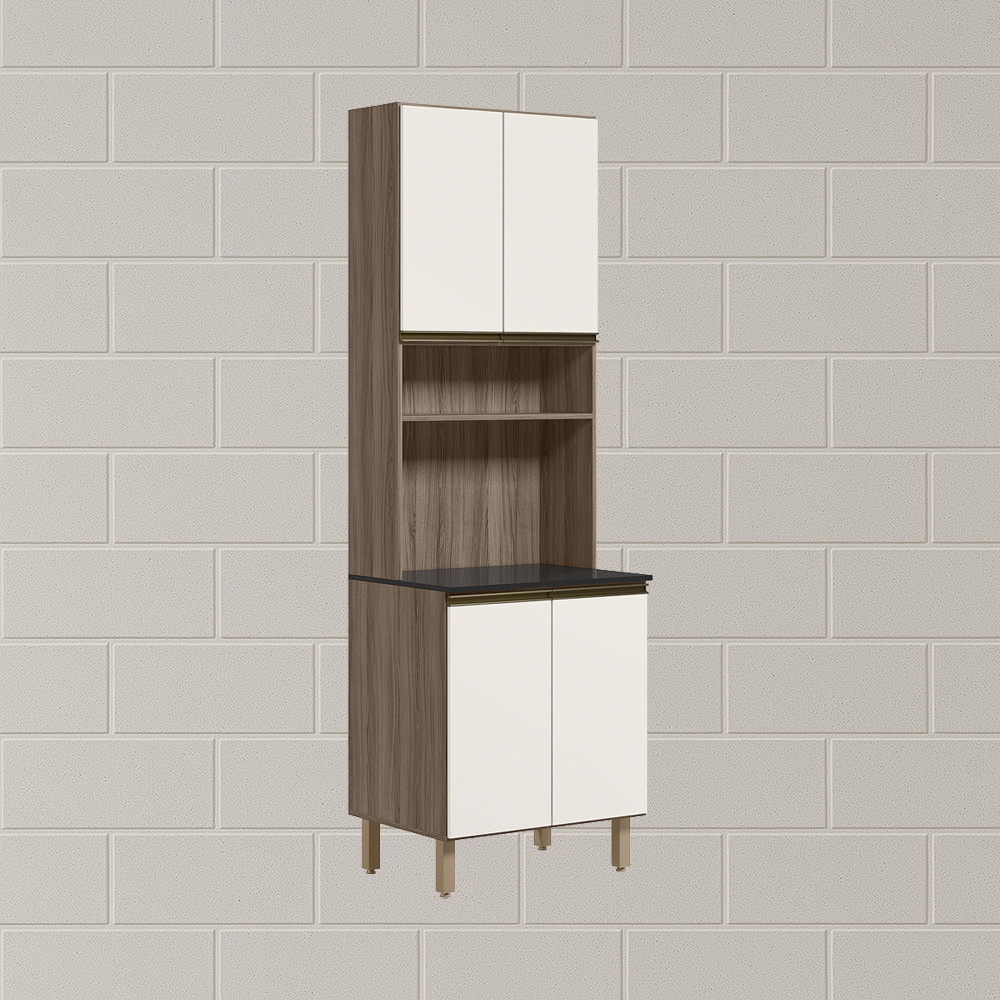 Paneleiro Duplo 4 Portas 70cm MDF Kali 12230 Carvalho Toq Off White Cetim Nicioli