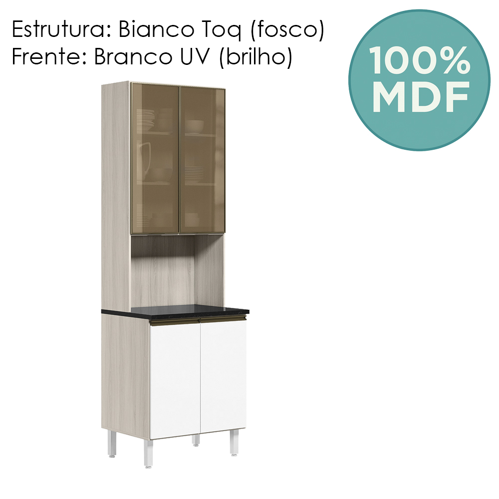 Paneleiro Duplo 4P Vidro 70cm MDF Kali 18340 Bianco Toq Branco Uv Nicioli