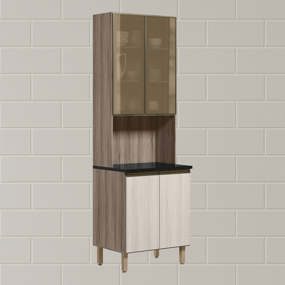 Paneleiro Duplo 4P Vidro 70cm MDF Kali 18340 Carvalho Toq Bianco Toq Nicioli