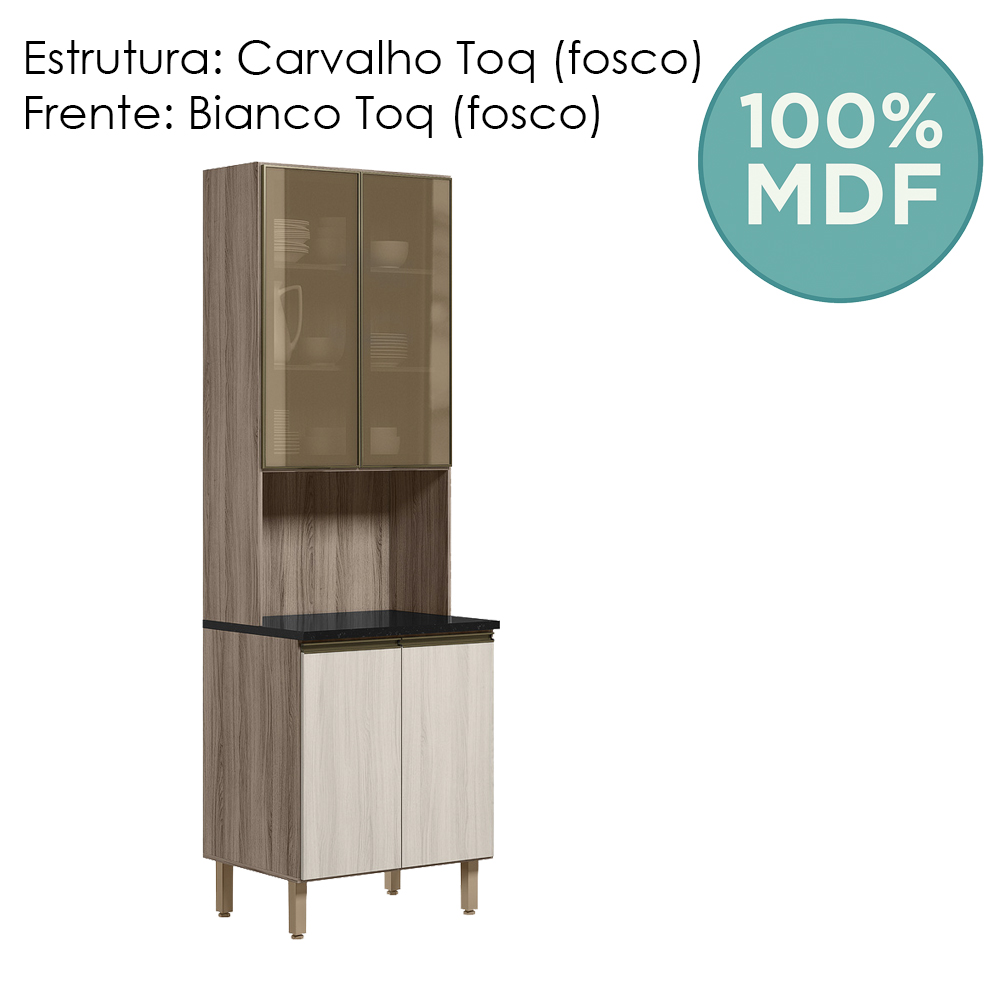 Paneleiro Duplo 4P Vidro 70cm MDF Kali 18340 Carvalho Toq Bianco Toq Nicioli