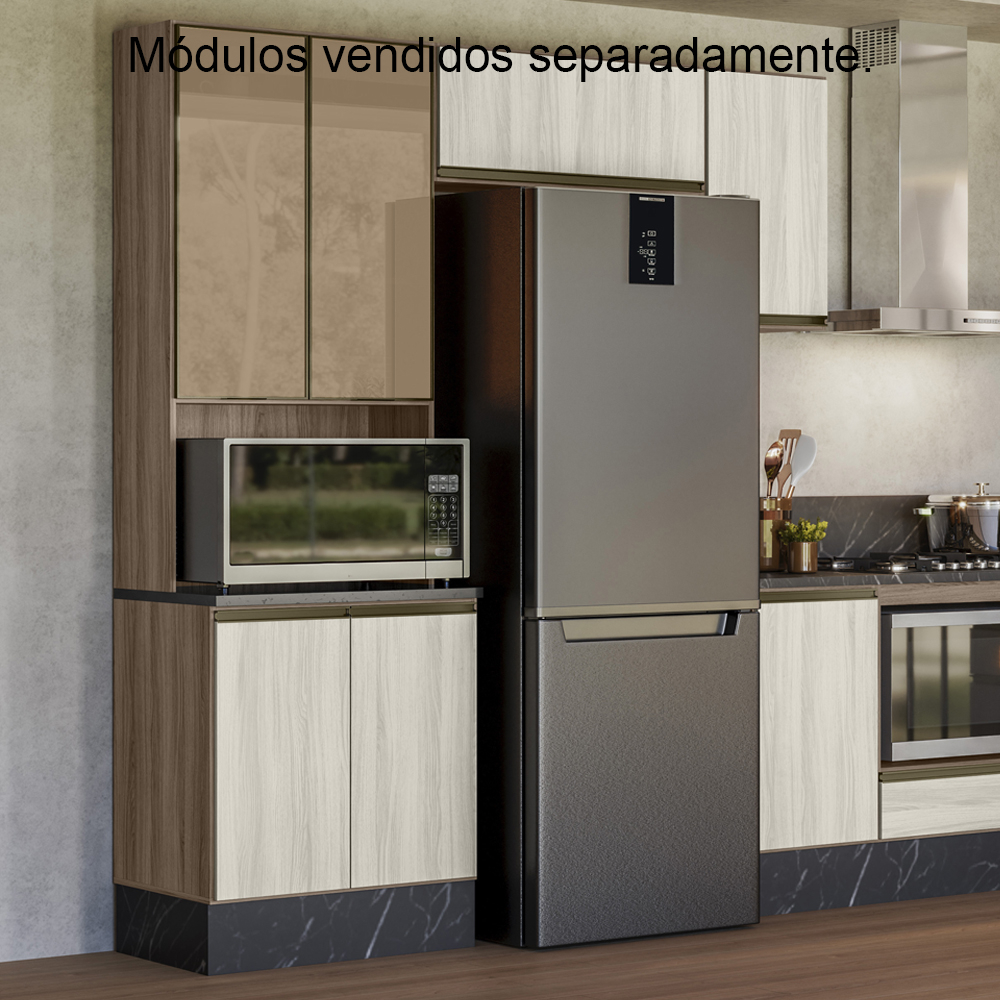 Paneleiro Duplo 4P Vidro 70cm MDF Kali 18340 Carvalho Toq Bianco Toq Nicioli