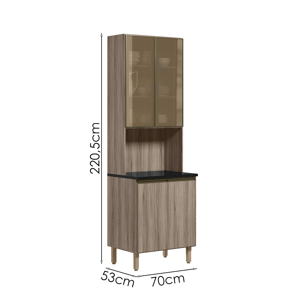 Paneleiro Duplo 4P Vidro 70cm MDF Kali 18340 Carvalho Toq Carvalho Toq Nicioli