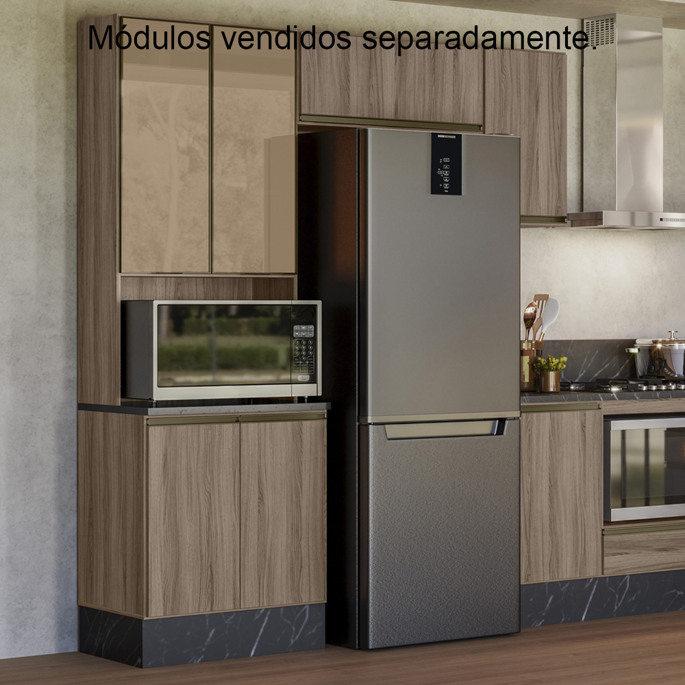 Paneleiro Duplo 4P Vidro 70cm MDF Kali 18340 Carvalho Toq Carvalho Toq Nicioli