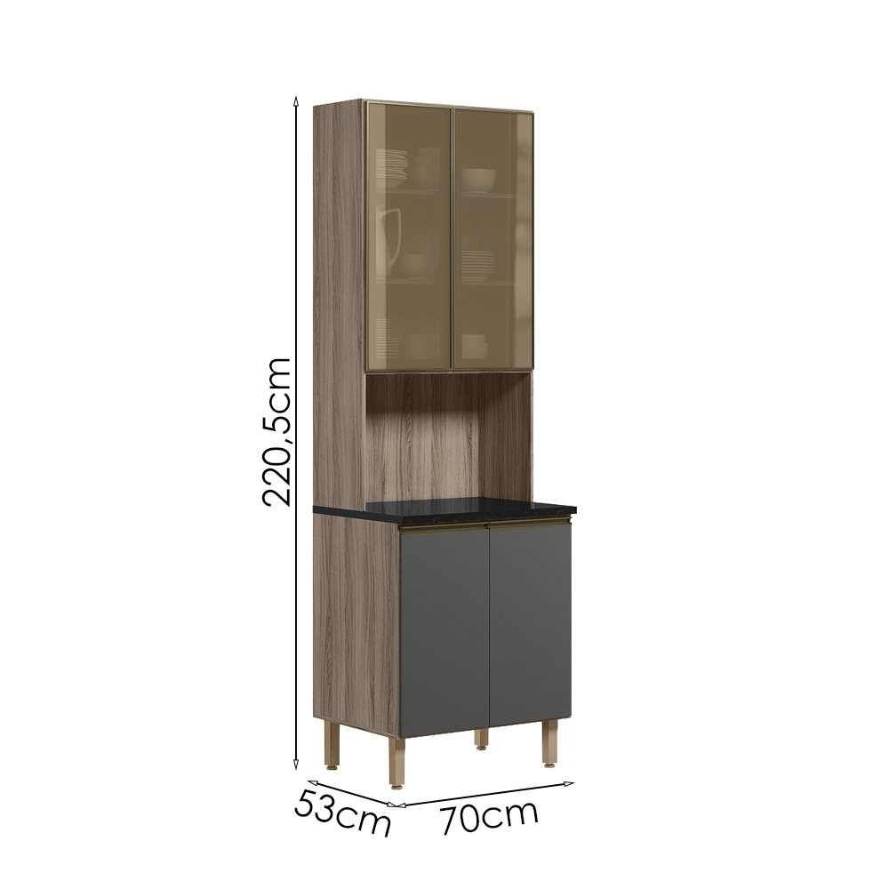 Paneleiro Duplo 4P Vidro 70cm MDF Kali 18340 Carvalho Toq Chumbo Nicioli