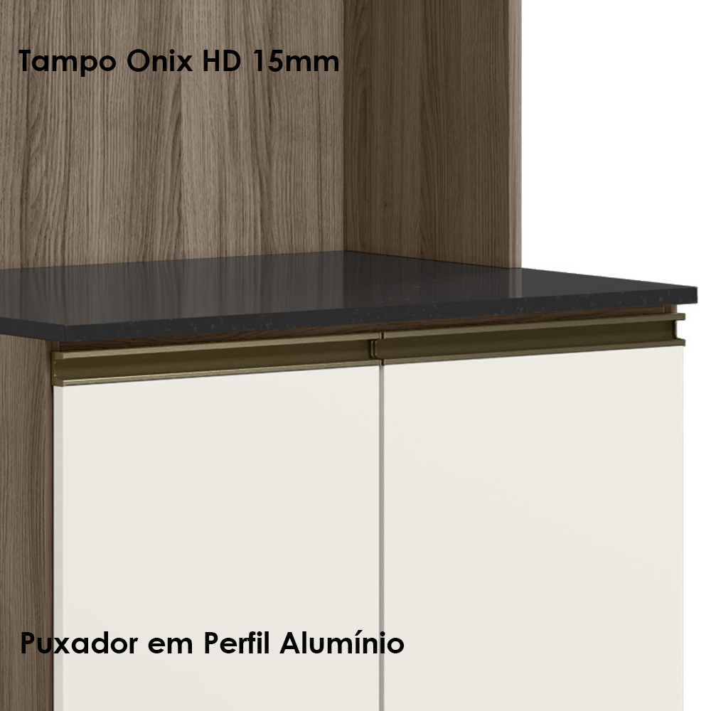 Paneleiro Duplo 4P Vidro 70cm MDF Kali 18340 Carvalho Toq Off White Cetim Nicioli
