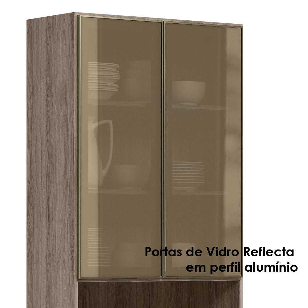 Paneleiro Duplo 4P Vidro 70cm MDF Kali 18340 Carvalho Toq Off White Cetim Nicioli