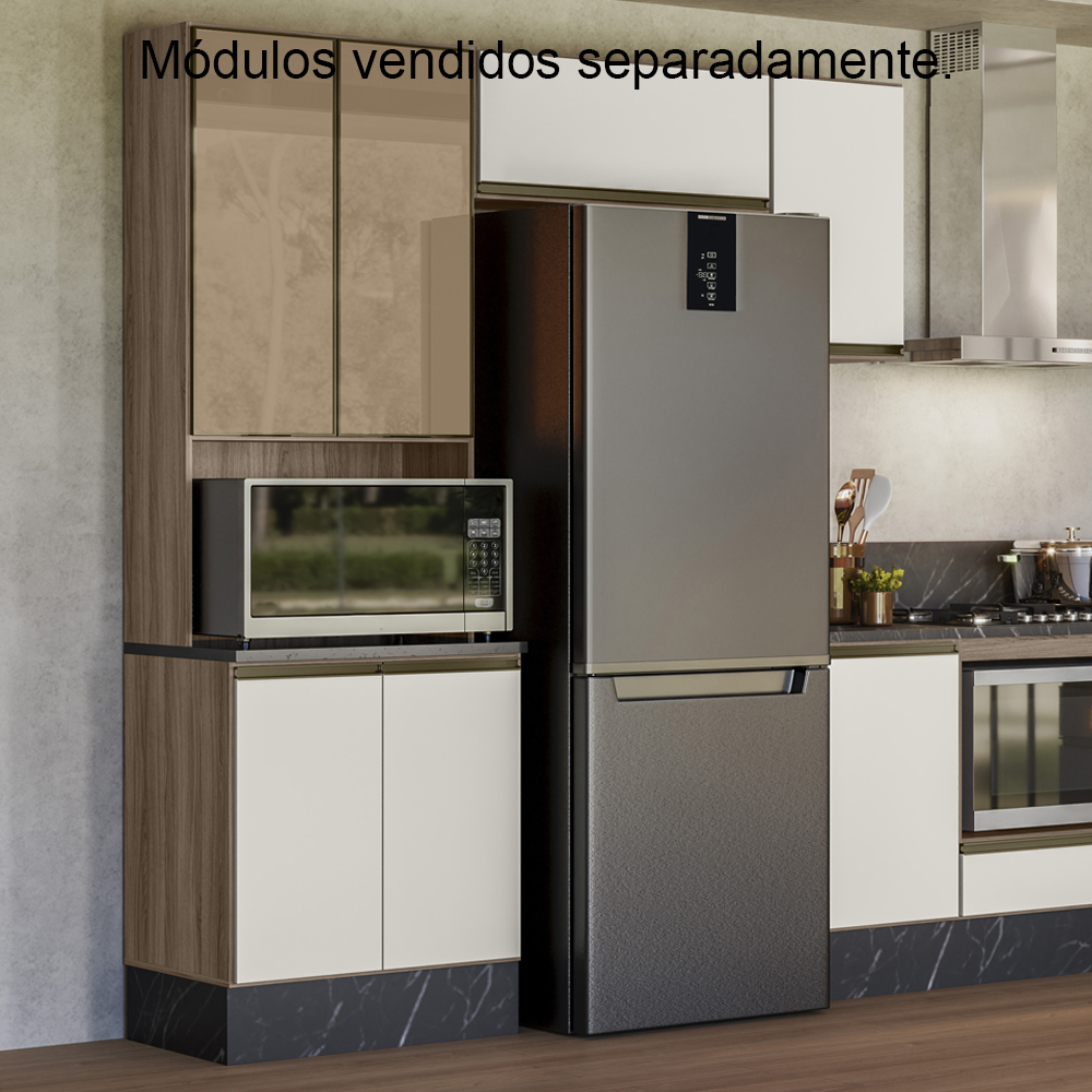 Paneleiro Duplo 4P Vidro 70cm MDF Kali 18340 Carvalho Toq Off White Cetim Nicioli