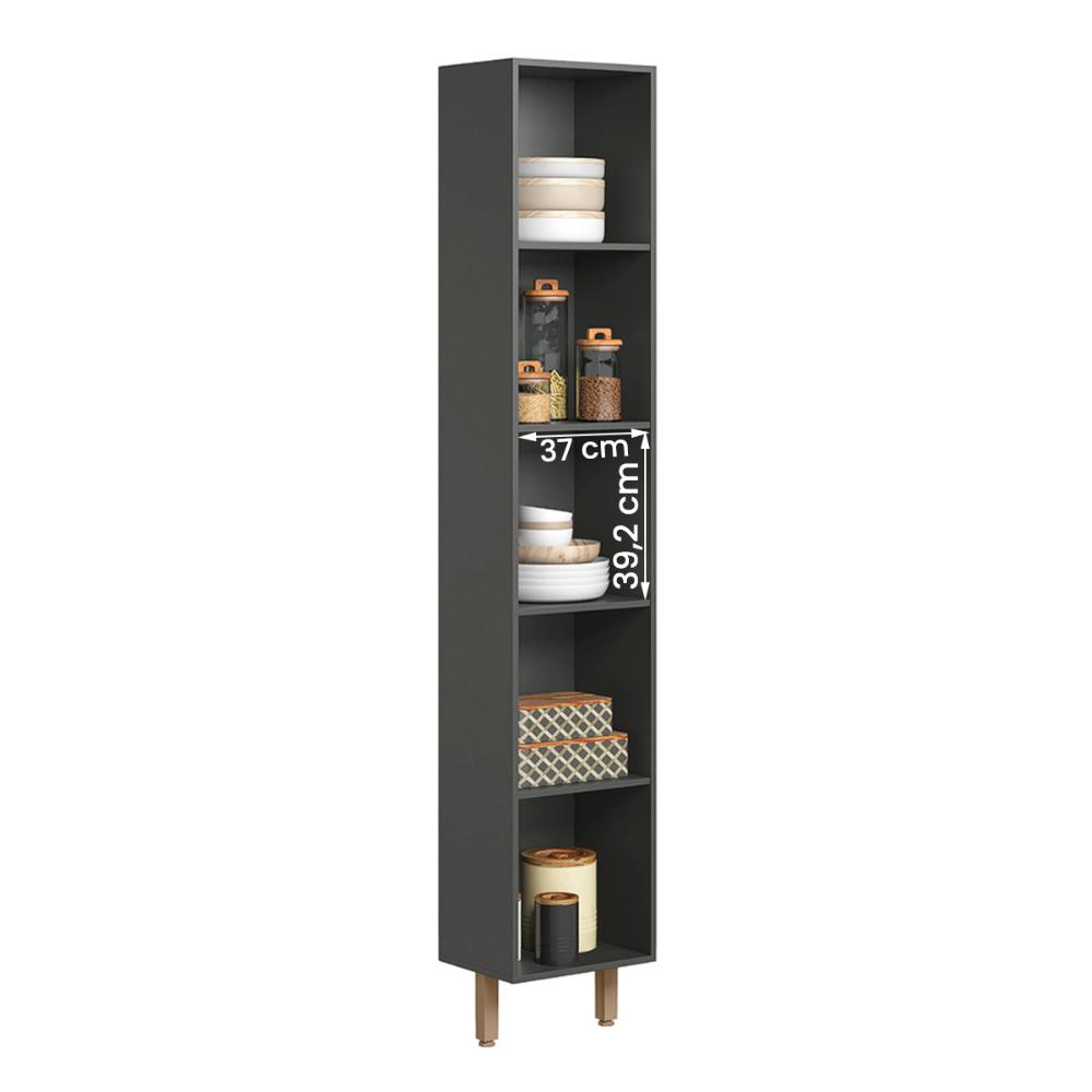Paneleiro de Cozinha Acacia 219cm com 1 Porta 4 Prateleiras Chumbo