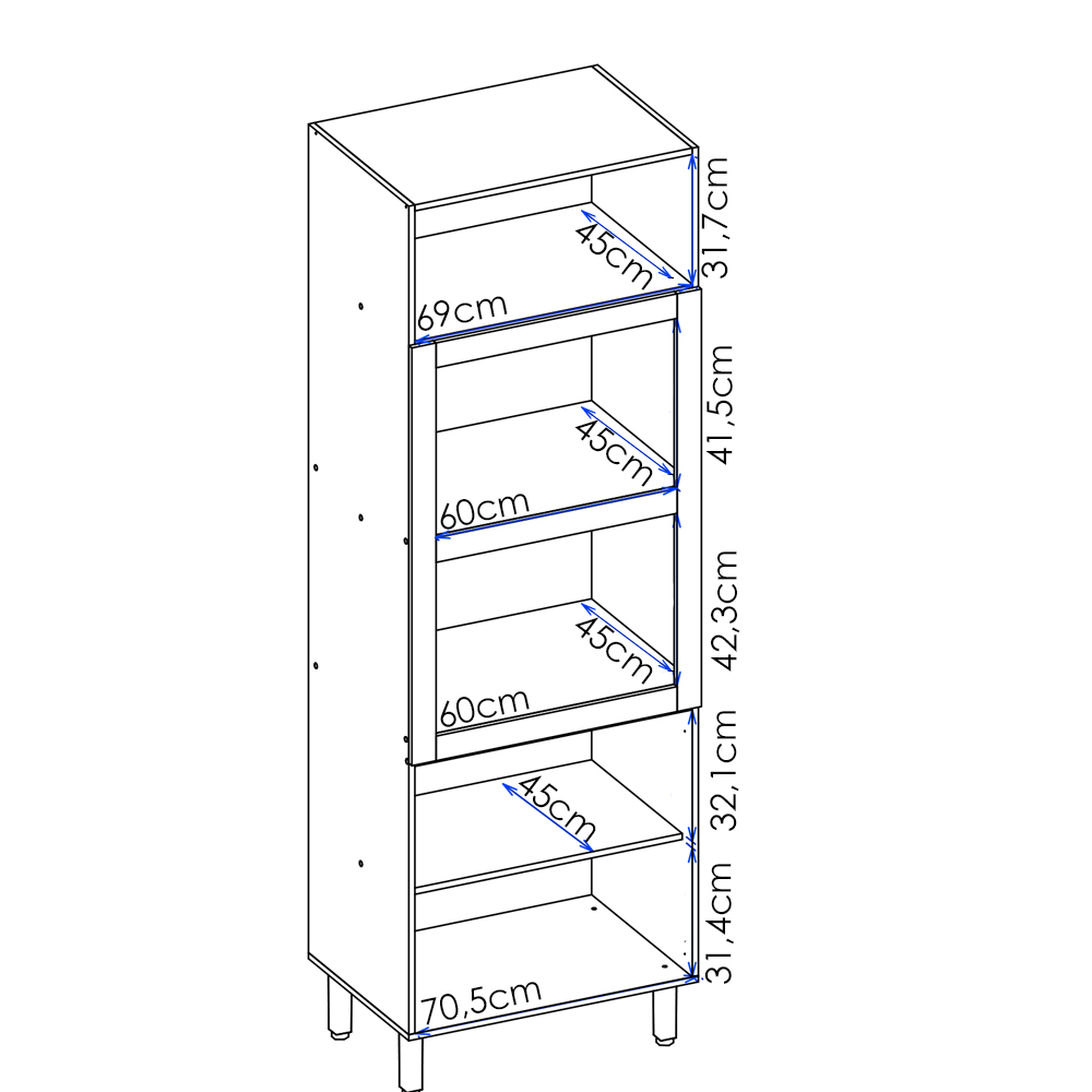 Torre Quente 3P 221X72cm MDF Kali 16866 Carvalho Toq Bianco Toq Nicioli