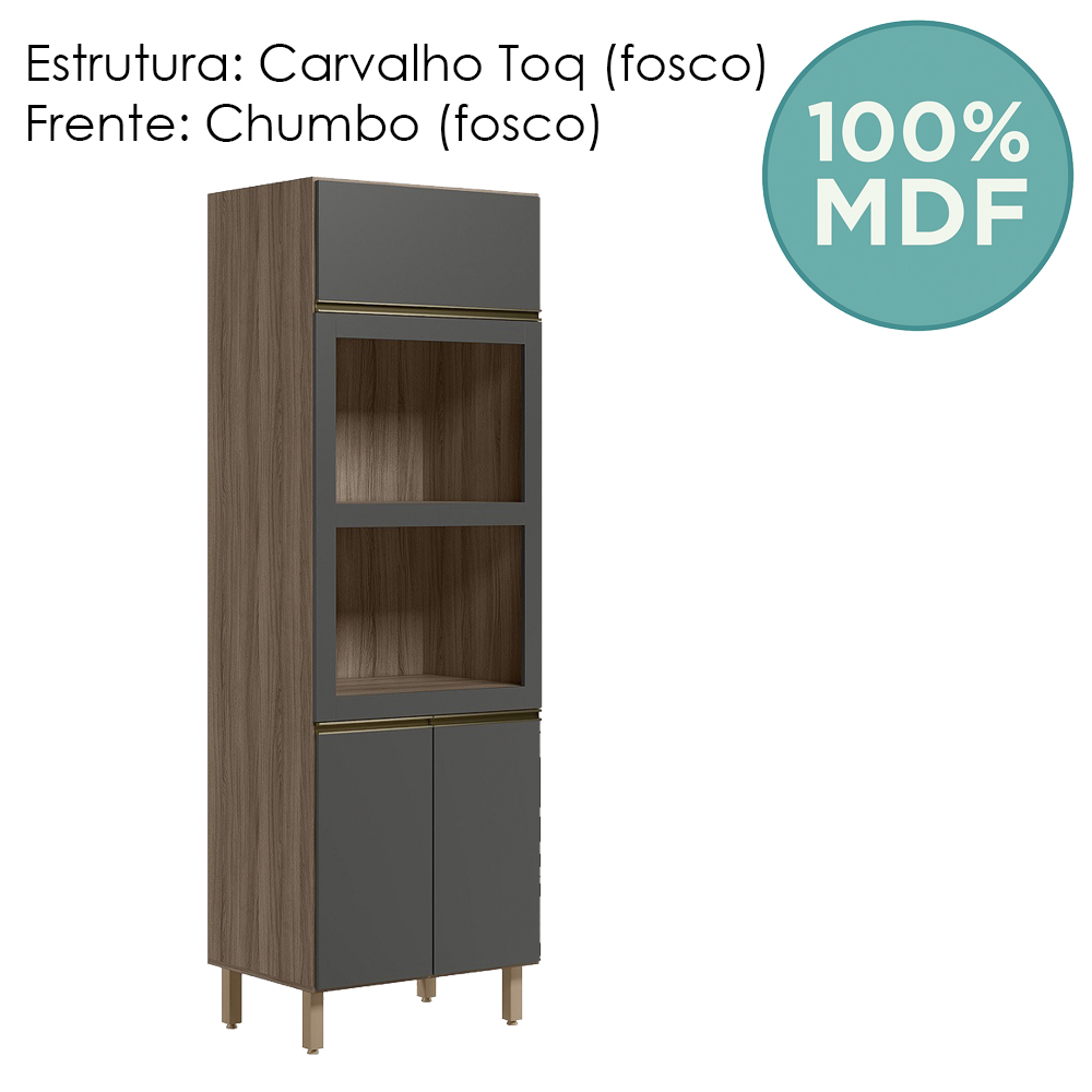 Torre Quente 3P 221X72cm MDF Kali 16866 Carvalho Toq Chumbo Nicioli