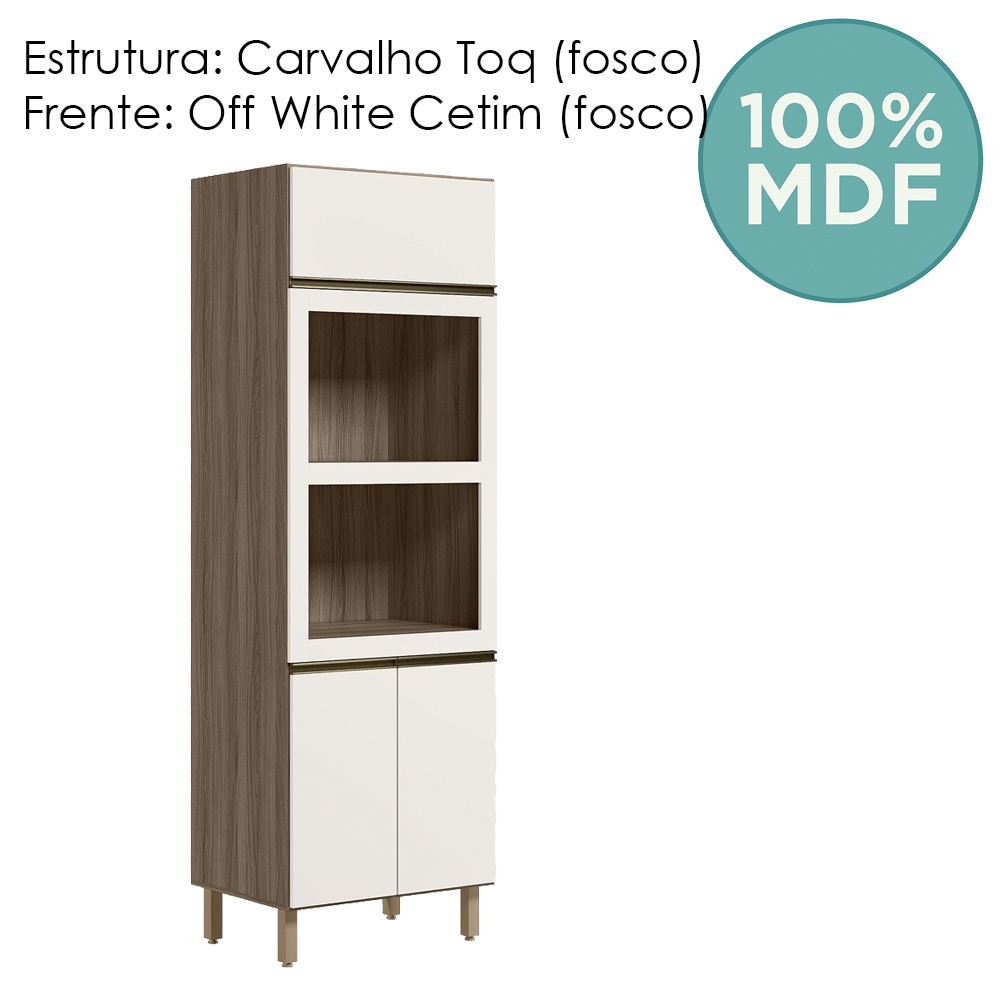 Torre Quente 3P 221X72cm MDF Kali 16866 Carvalho Toq Off White Cetim Nicioli