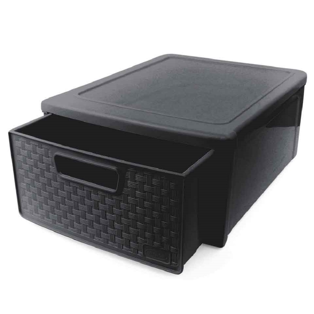 Caixa Organizadora Rattan Plástico Cor Preto Polipropileno