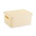 Caixa Organizadora de Plástico Rattan Pequeno com Tampa Creme