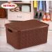 Caixa Organizadora de Plástico Rattan Pequeno com Tampa Creme