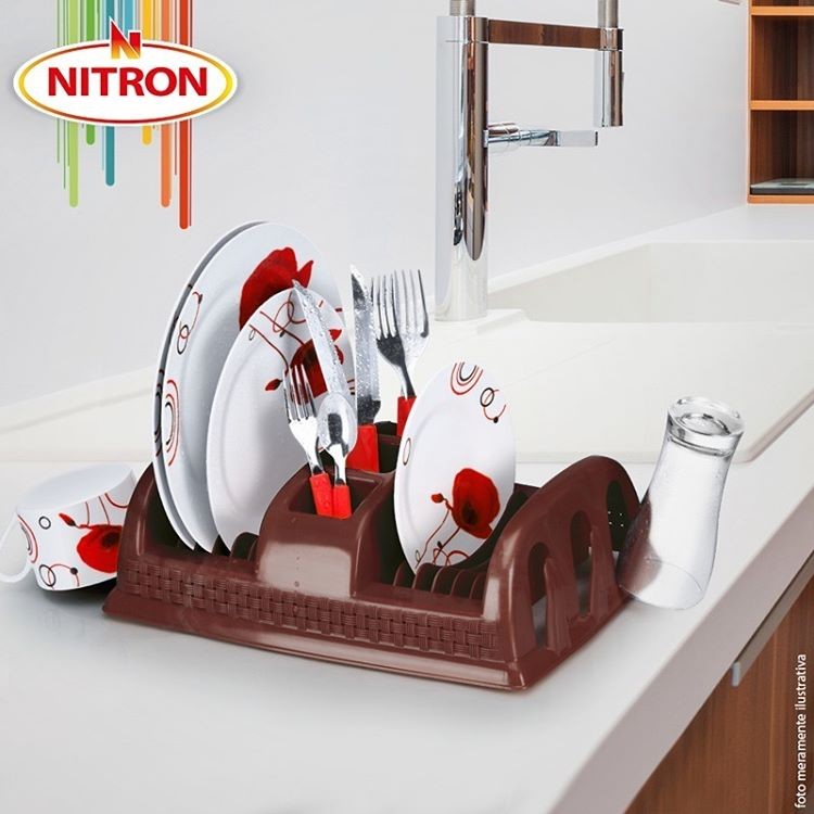 Escorredor de Pratos de Plástico Compacto Rattan Cor Branco