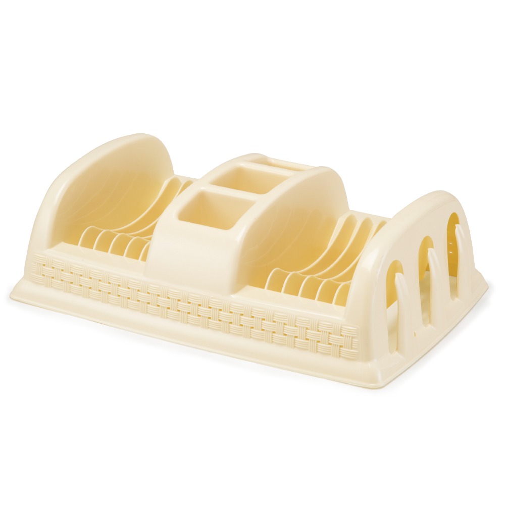Escorredor de Pratos de Plástico Compacto Rattan Cor Creme