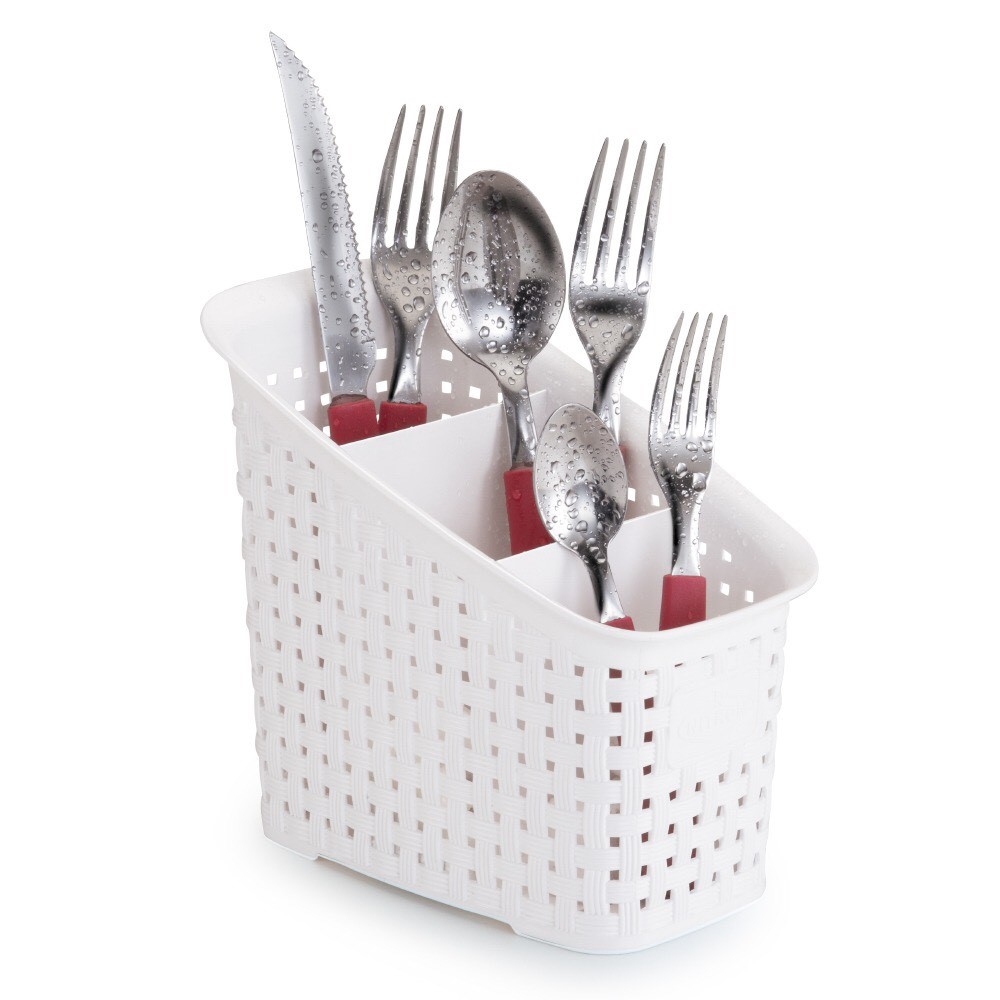 Organizador Multiuso de Plástico Rattan 3 Divisórias Branco