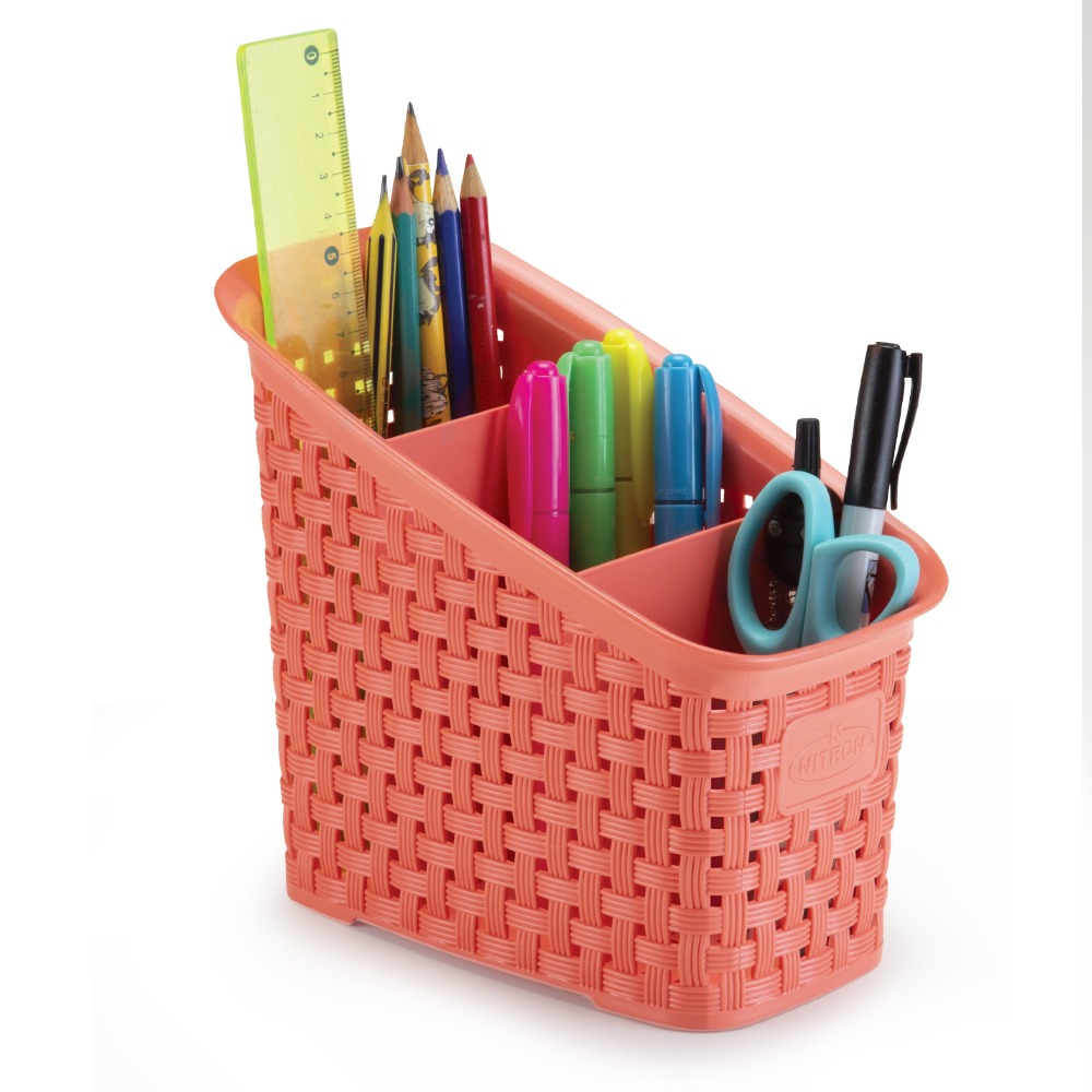 Organizador Multiuso de Plástico Rattan 3 Divisórias Coral