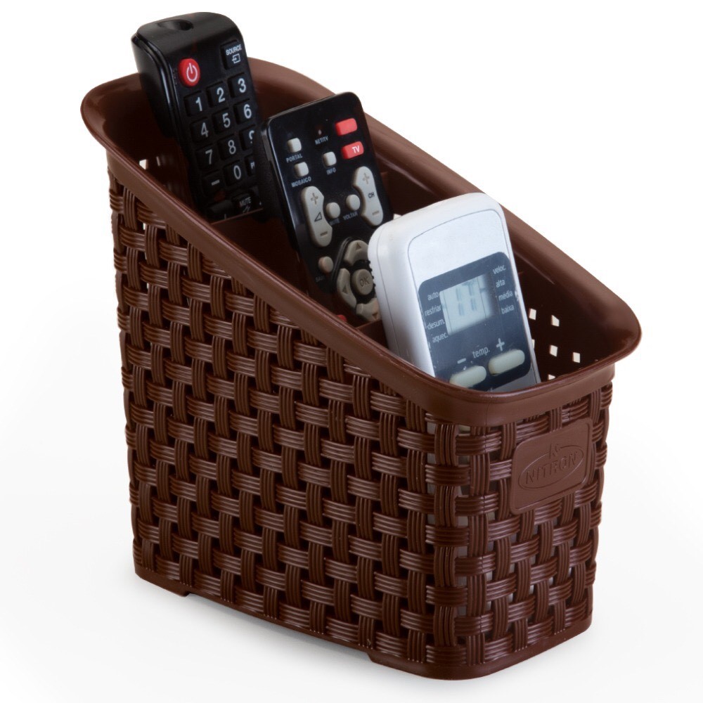 Organizador Multiuso de Plástico Rattan 3 Divisórias Marrom