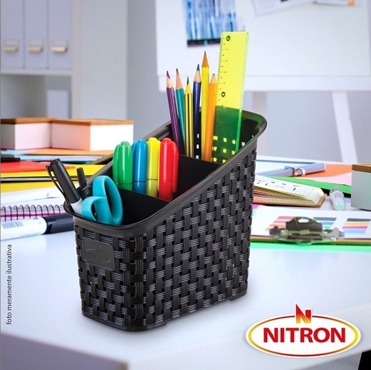 Organizador Multiuso de Plástico Rattan 3 Divisórias Marrom