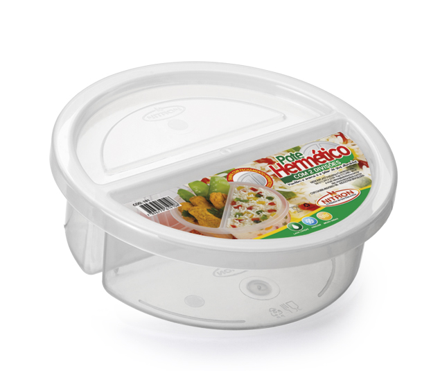 Pote Plástico Microondas Freezer Redondo 2 Divisórias 720ml