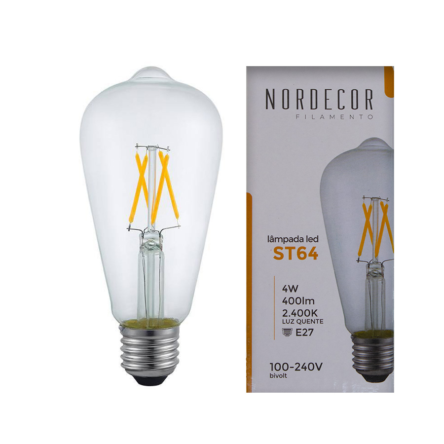 Lâmpada De Led Filamento ST64 Clean Bulbo 4w 2400k