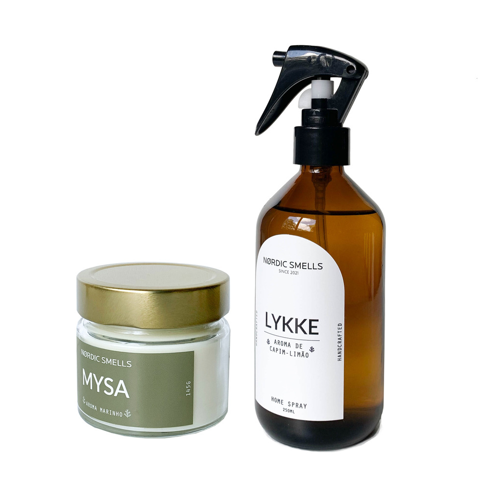 Kit Combo Vela Aromática com Aroma Marinho e Aromatizador de Ambiente de Capim-limão