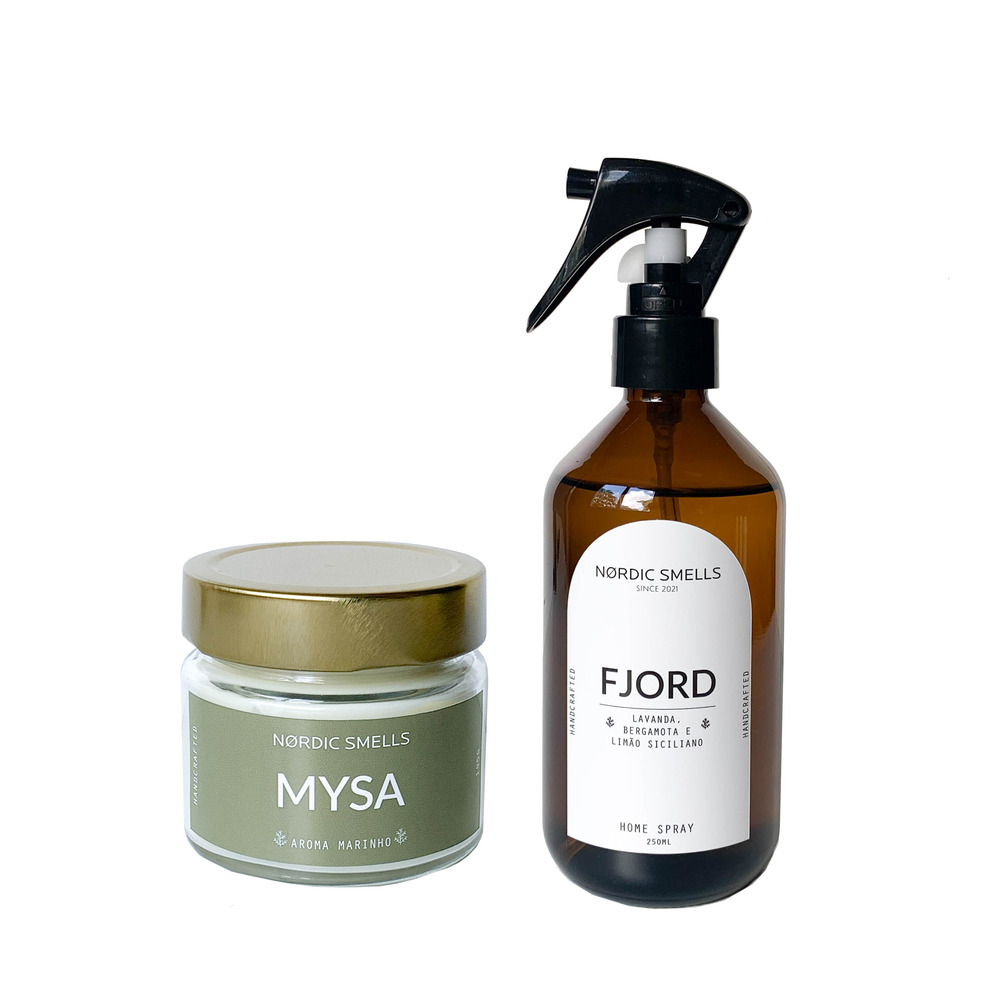 Kit Combo Vela Aromática com Aroma Marinho e Aromatizador de Ambiente de Limão Siciliano, Lavanda e Bergamota