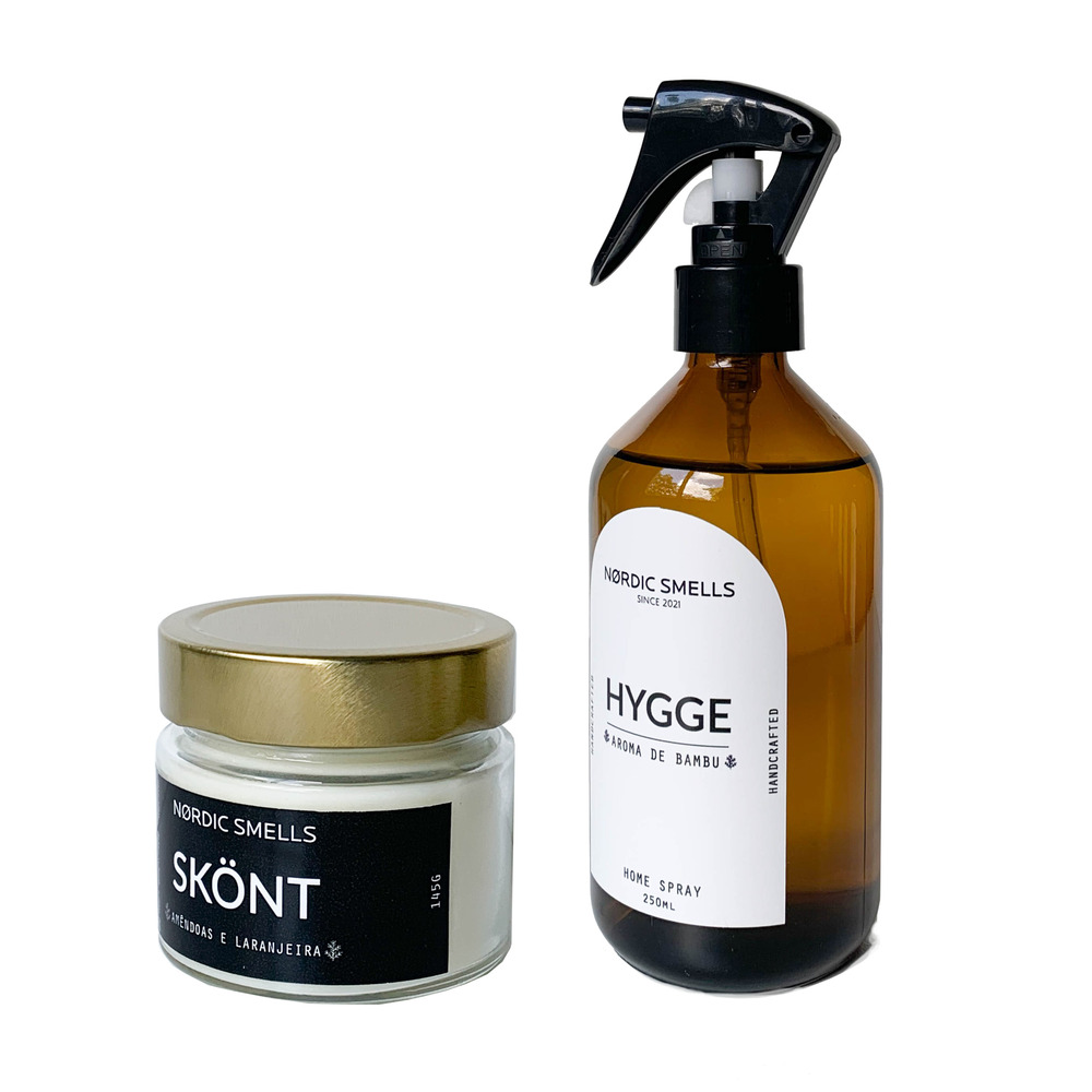Kit Combo Vela Aromática de Amêndoas e Flor de Laranjeira e Aromatizador de Ambiente de Bambu