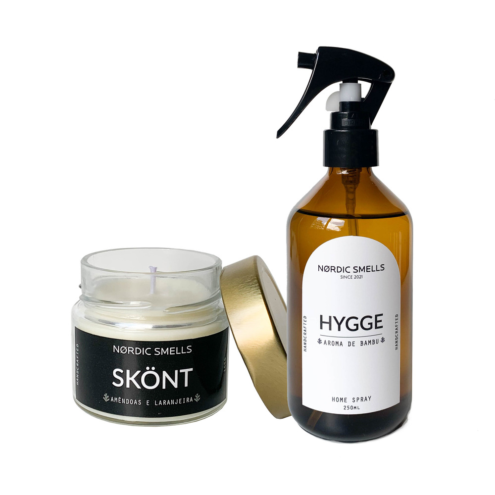 Kit Combo Vela Aromática de Amêndoas e Flor de Laranjeira e Aromatizador de Ambiente de Bambu