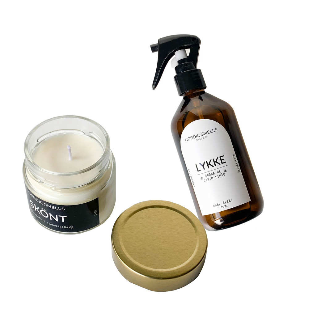 Kit Combo Vela Aromática de Amêndoas e Flor de Laranjeira e Aromatizador de Ambiente de Capim-limão