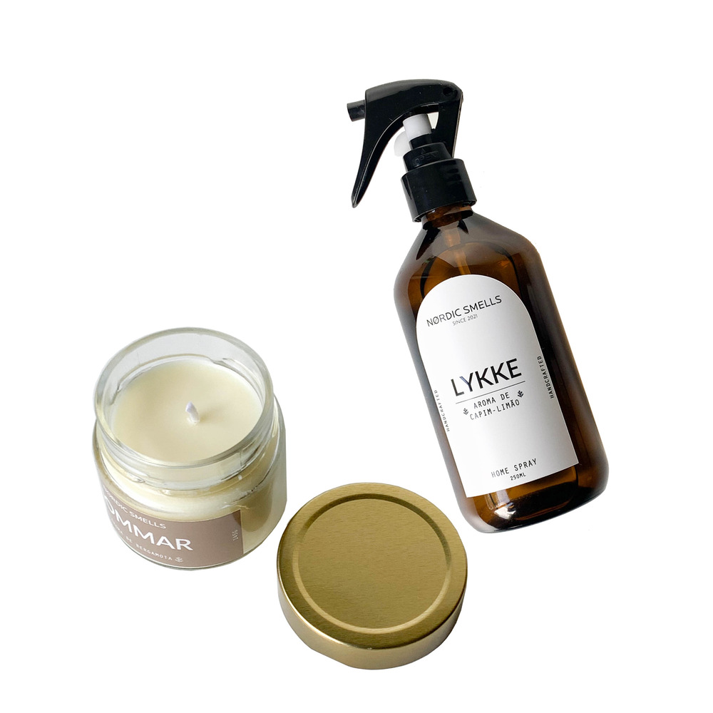 Kit Combo Vela Aromática de Bergamota e Aromatizador de Ambiente de Capim-limão
