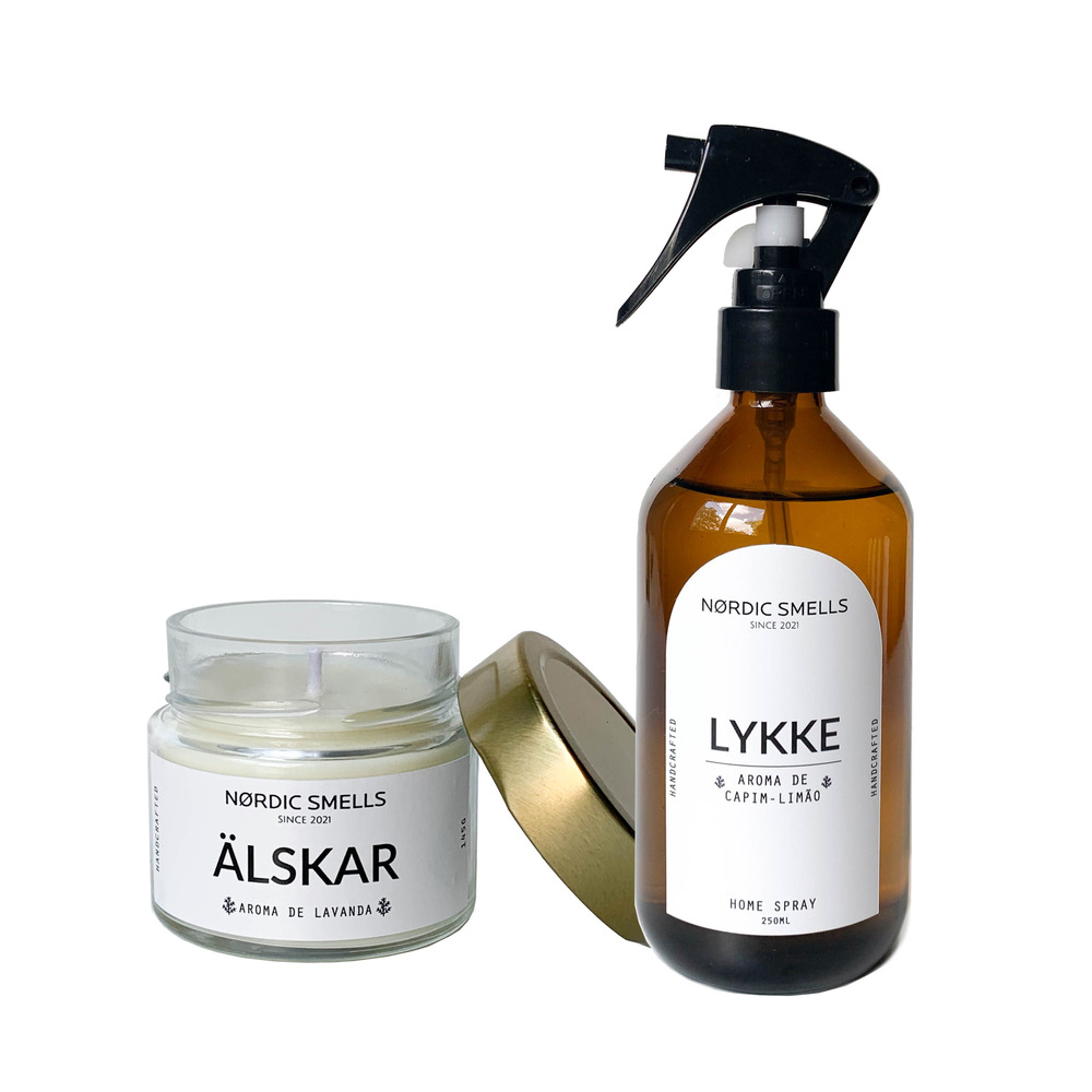 Kit Combo Vela Aromática de Lavanda e Aromatizador de Ambiente de Capim-limão