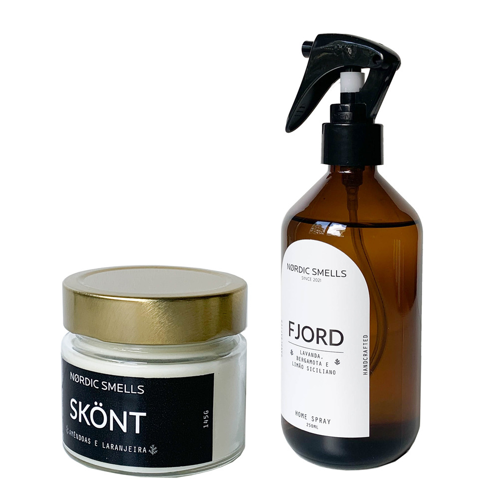 Kit Vela Aromática de Amêndoas e Flor de Laranjeira e Aromatizador de Ambiente de Limão Siciliano, Lavanda e Bergamota