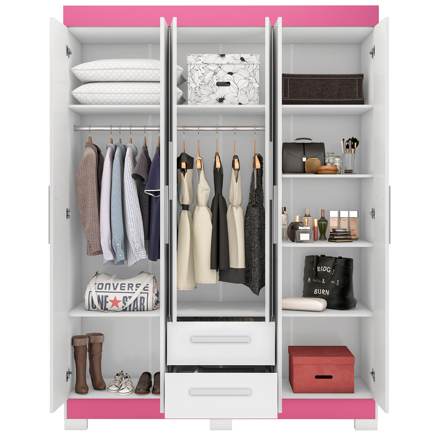 Guarda-Roupa NT 6015 Branco Com Rosa - Notavel