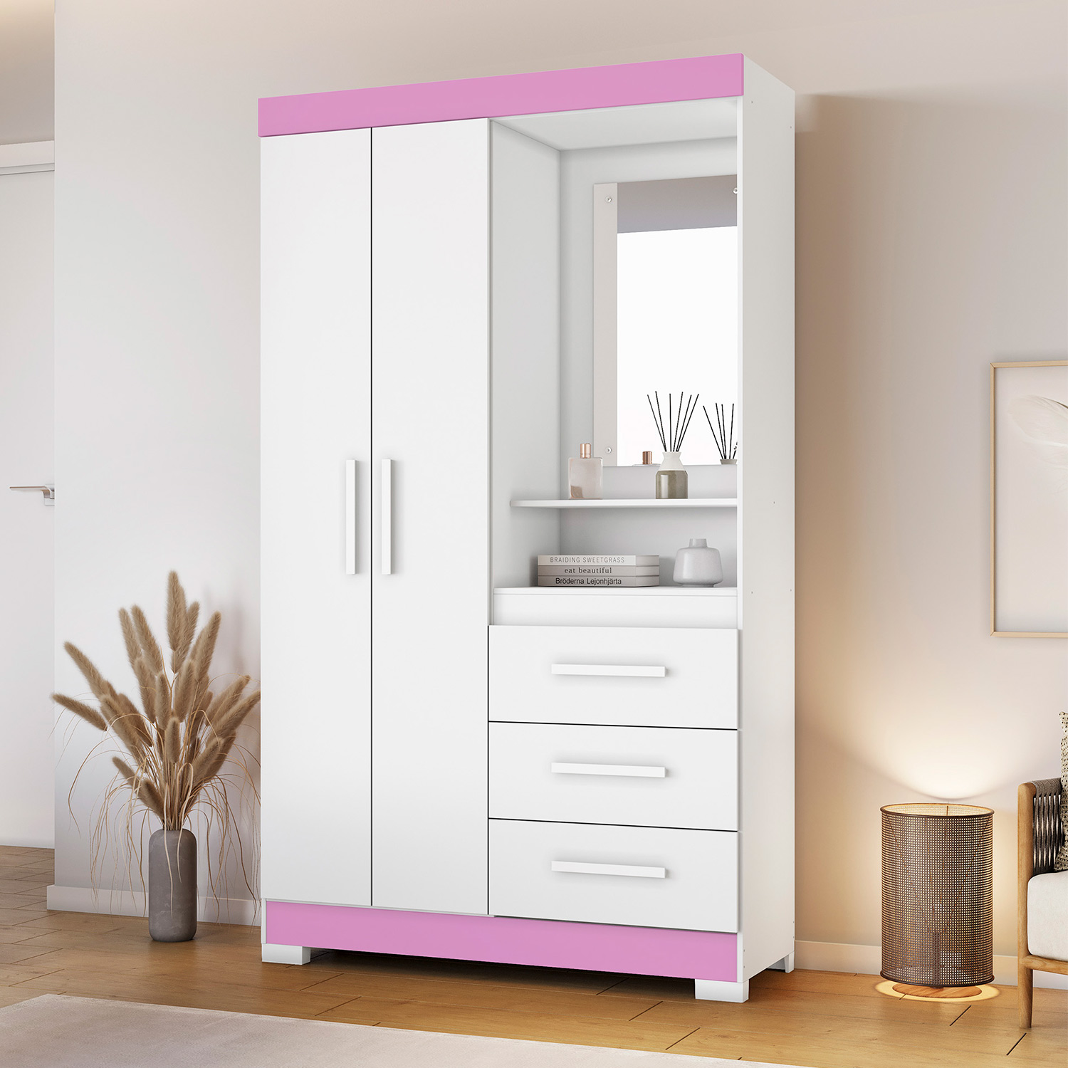Guarda-Roupa NT6020 Branco Com Rosa - Notavel