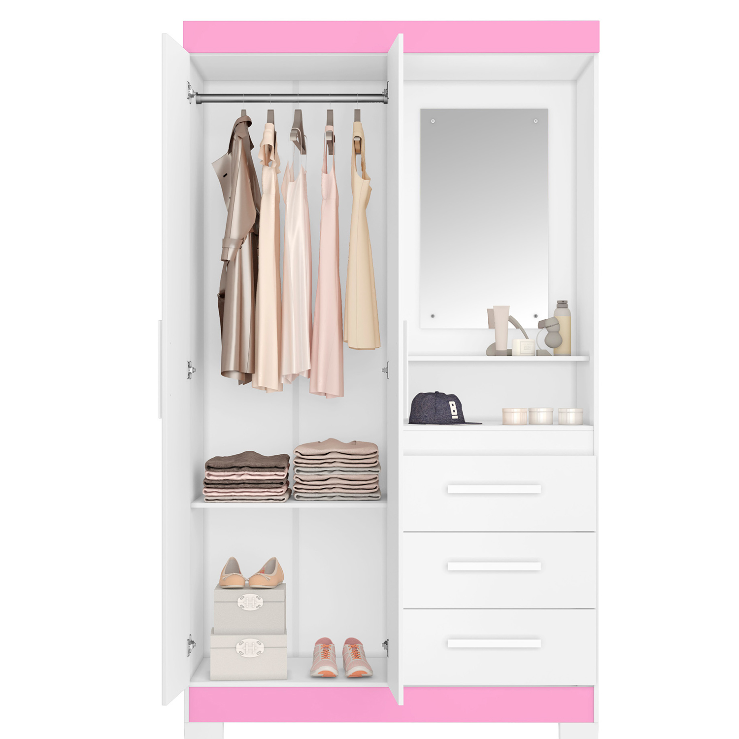 Guarda-Roupa NT6020 Branco Com Rosa - Notavel
