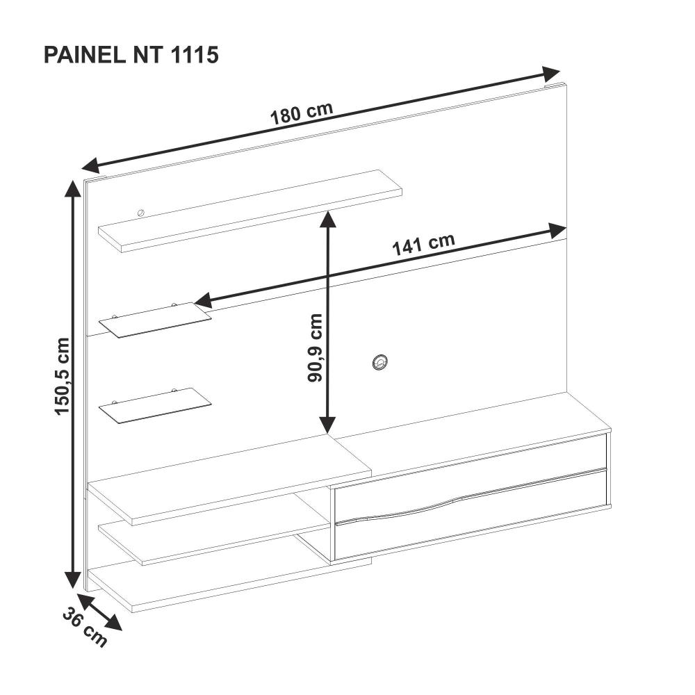 Painel para Tv Até 60 Polegadas Off White e Nogal NT1115 Notável Móveis