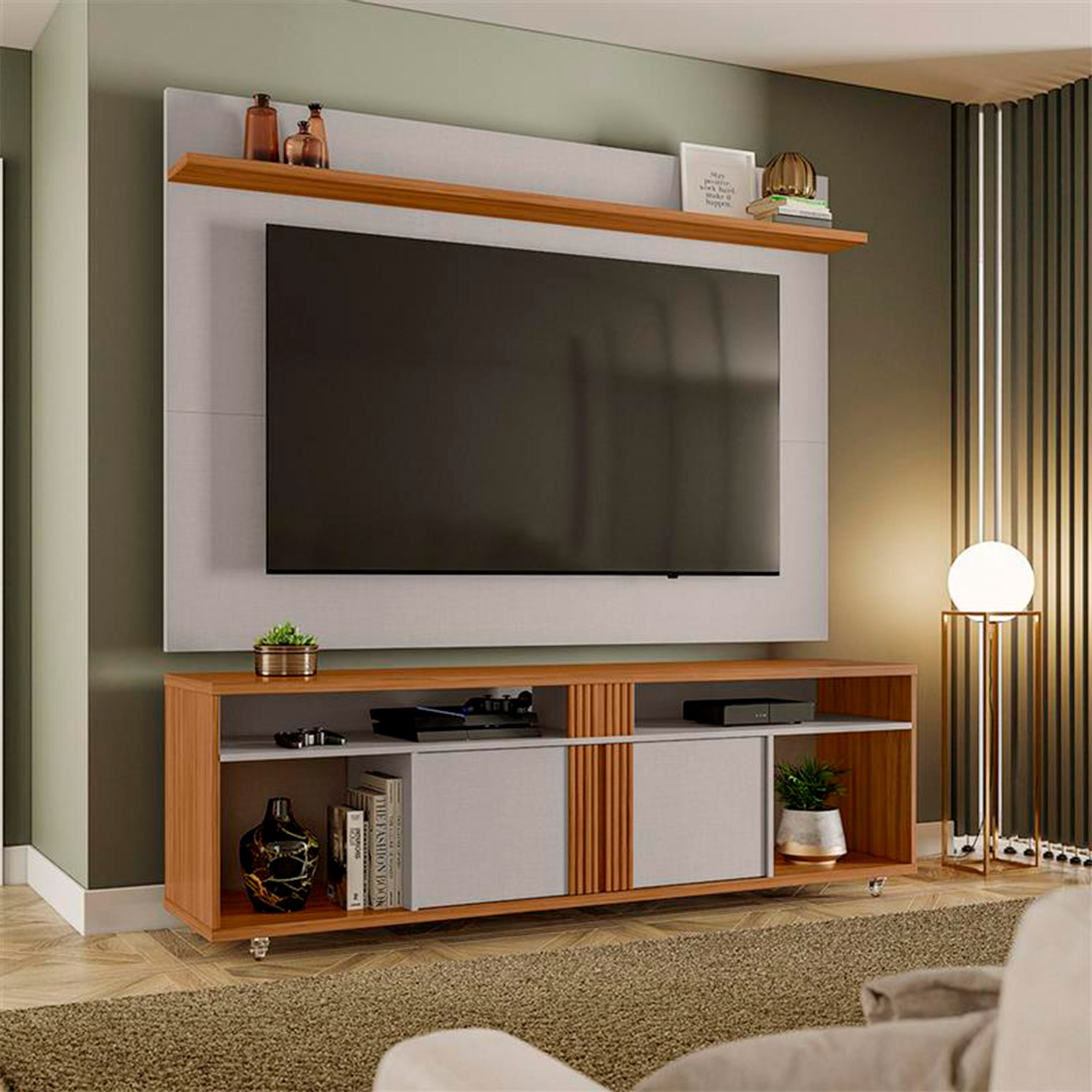 Rack NT 1290 com Painel NT 1305 Off White com Freijó - Notavel