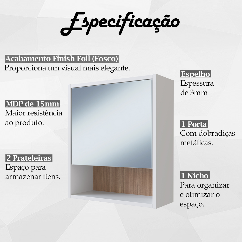 Armário Para Banheiro 1 Porta Com Espelho B85 Branco Montana NOVAM