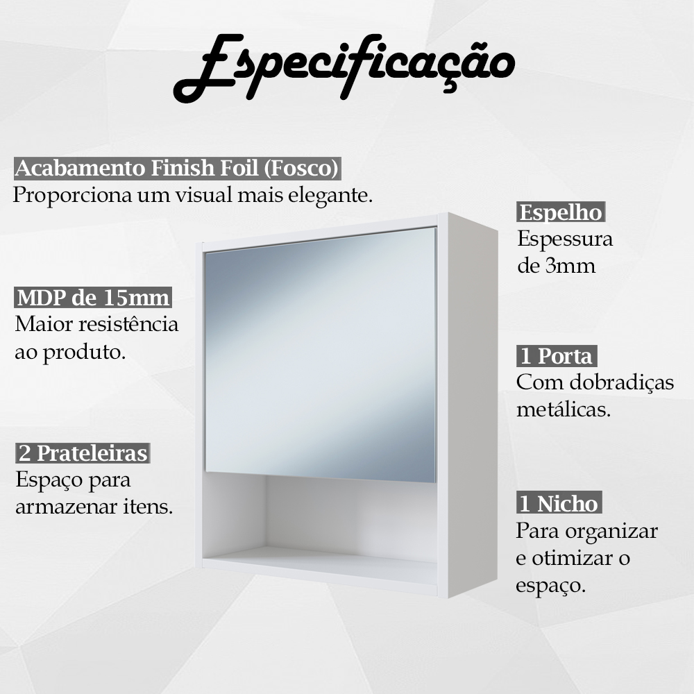 Armário Para Banheiro 1 Porta Com Espelho B85 Branco NOVAM