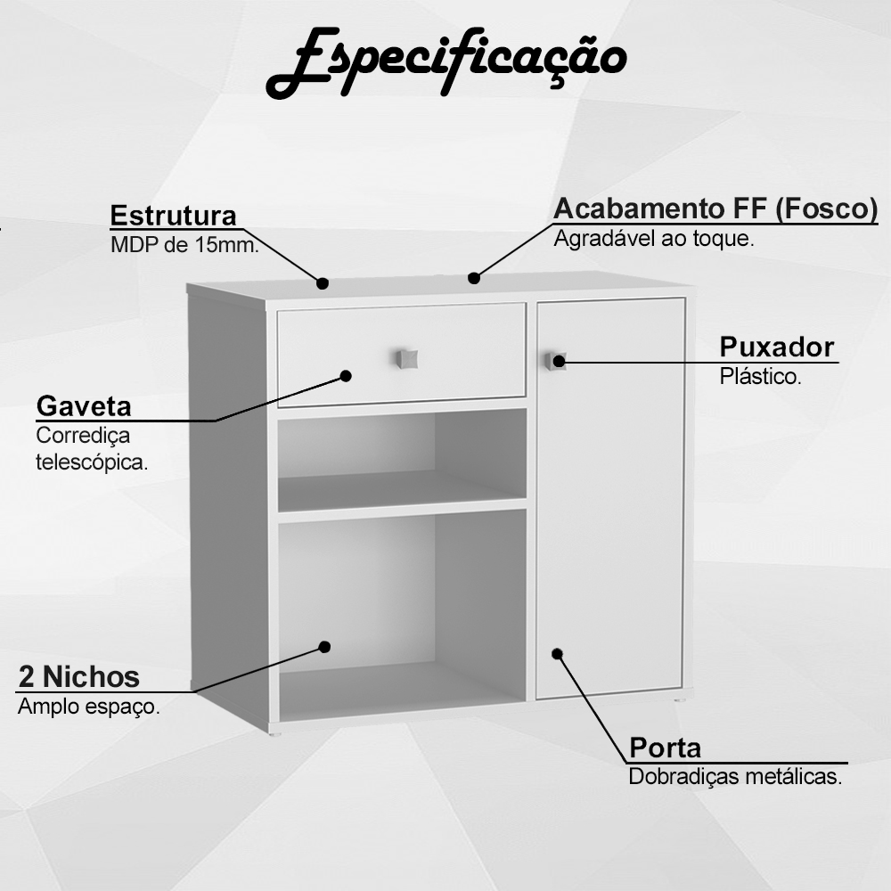 Armario Multiuso 1 Porta e 1 Gaveta B39 Branco NOVAM