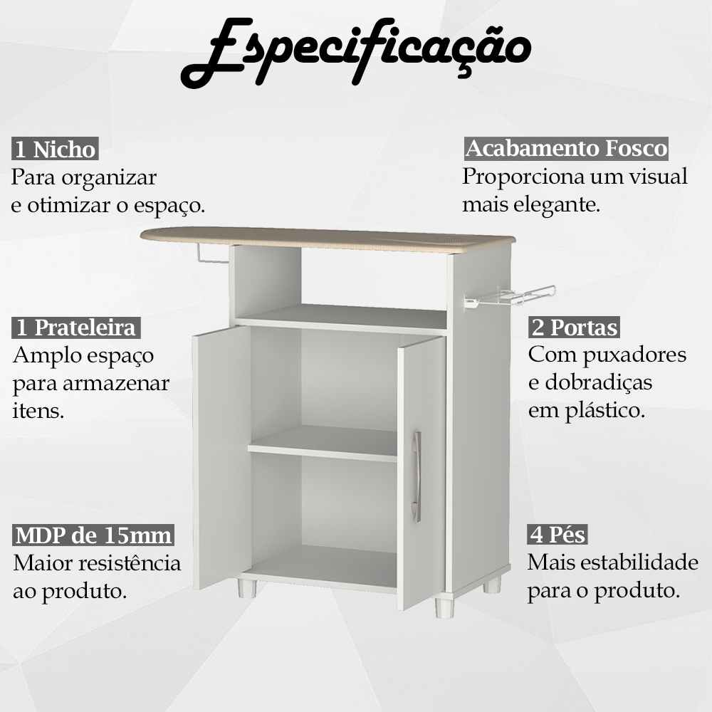Balcao Tabua De Passar 2 Portas B04 Branco NOVAM