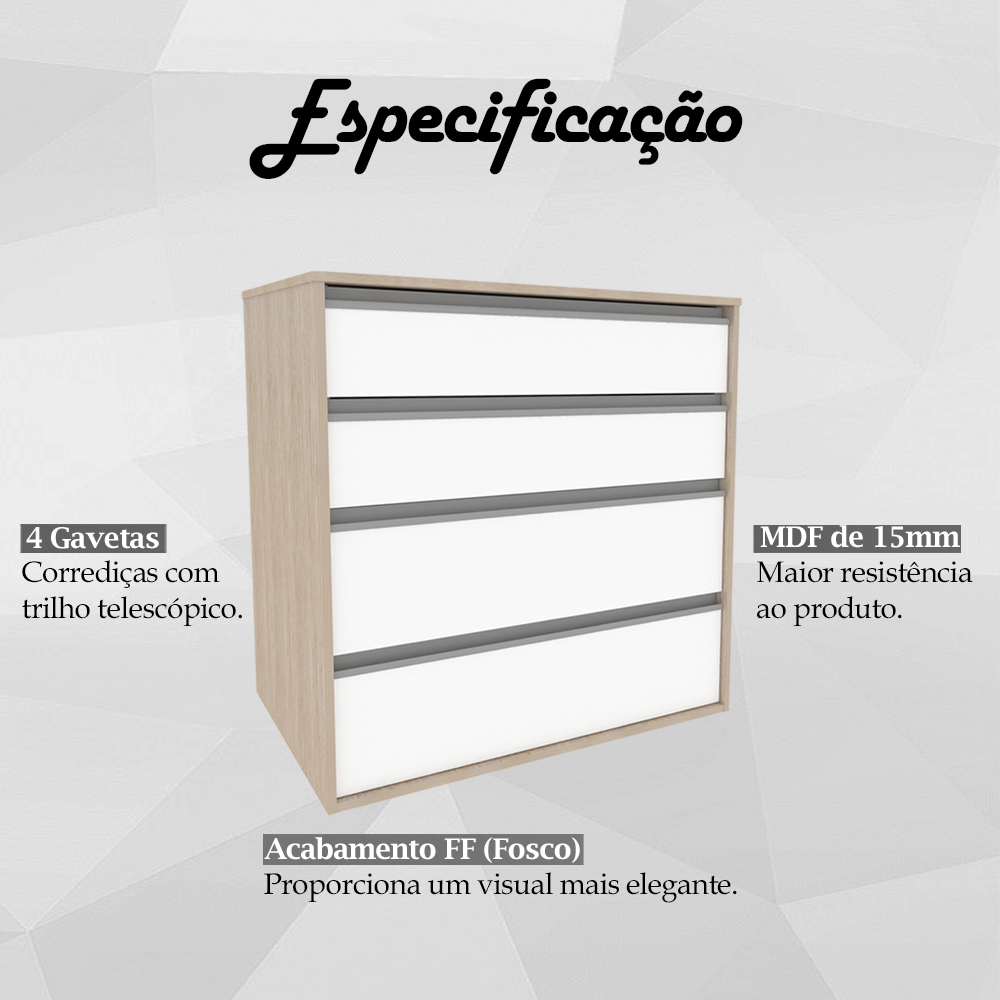 Comoda 4 Gavetas CO19 Noce Branco NOVAM